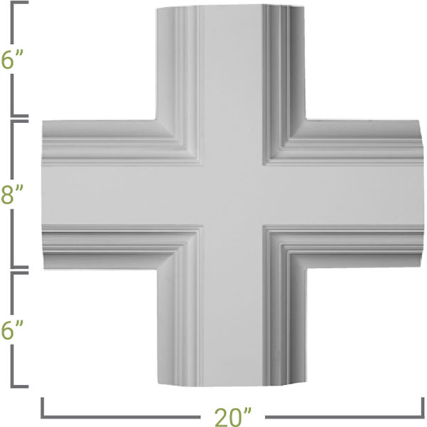 Ekena Millwork - CC08ICI04X20X20DE - 20"W x 4"P x 20"L Inner Cross Intersection for 8" Deluxe Coffered Ceiling System (Kit)