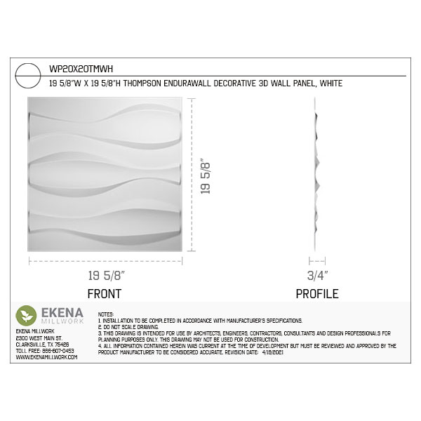 Ekena Millwork - WPTM - 19 5/8"W x 19 5/8"H Thompson EnduraWall Decorative 3D Wall Panel