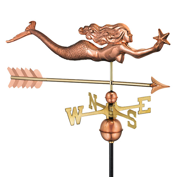 Good Directions - GD966PA - Mermaid with Starfish and Arrow Weathervane - Pure Copper
