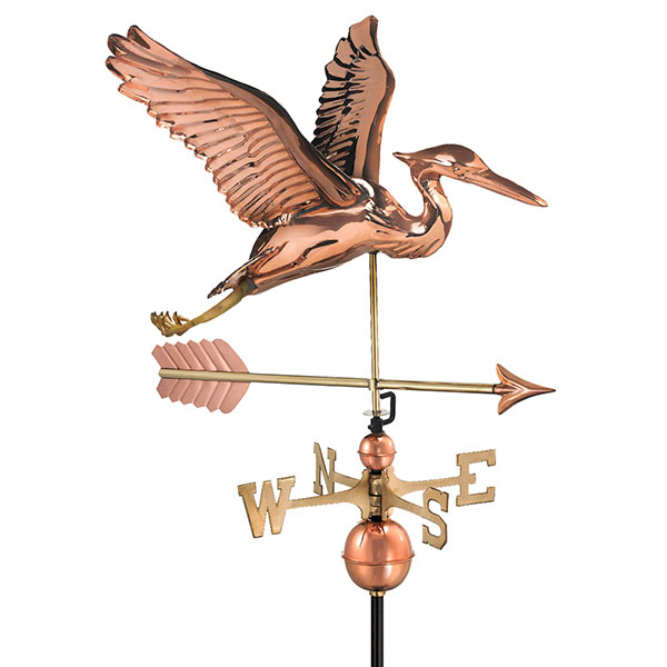 Good Directions - GD9606PA - Blue Heron with Arrow Weathervane - Pure Copper